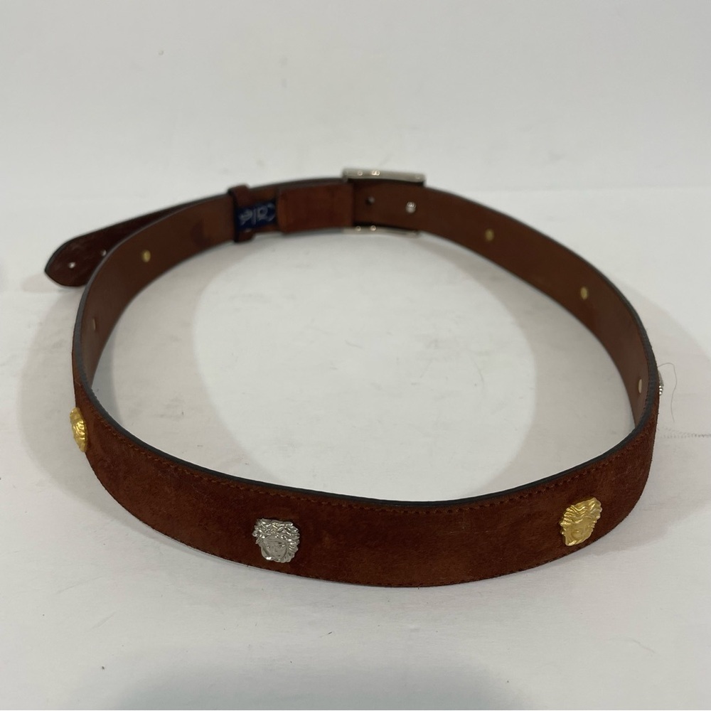 Cale Made In Spain Exotic Leather Gold Medusa Head Embellished Belt Size 26-29 - Picture 2 of 8